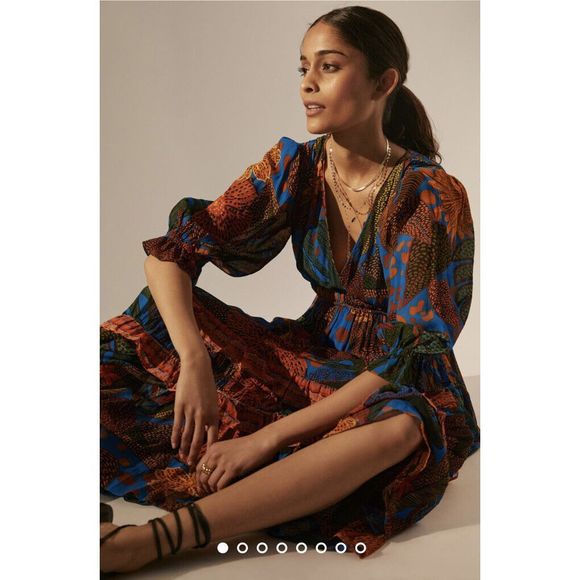 New Anthropologie x Farm Rio Puff Sleeve Maxi Dress sz XS - Picture 1 of 7